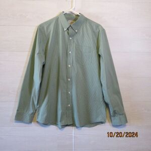 LL Bean Mens Green Checkered Long Sleeve Slightly Fitted Button Down Size Medium